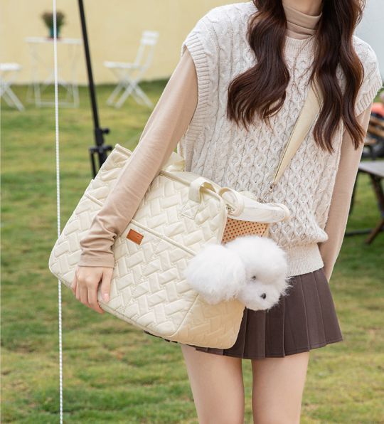 Cream Quilted Pet Carrier – Minimal, Soft & Lightweight - Image 3