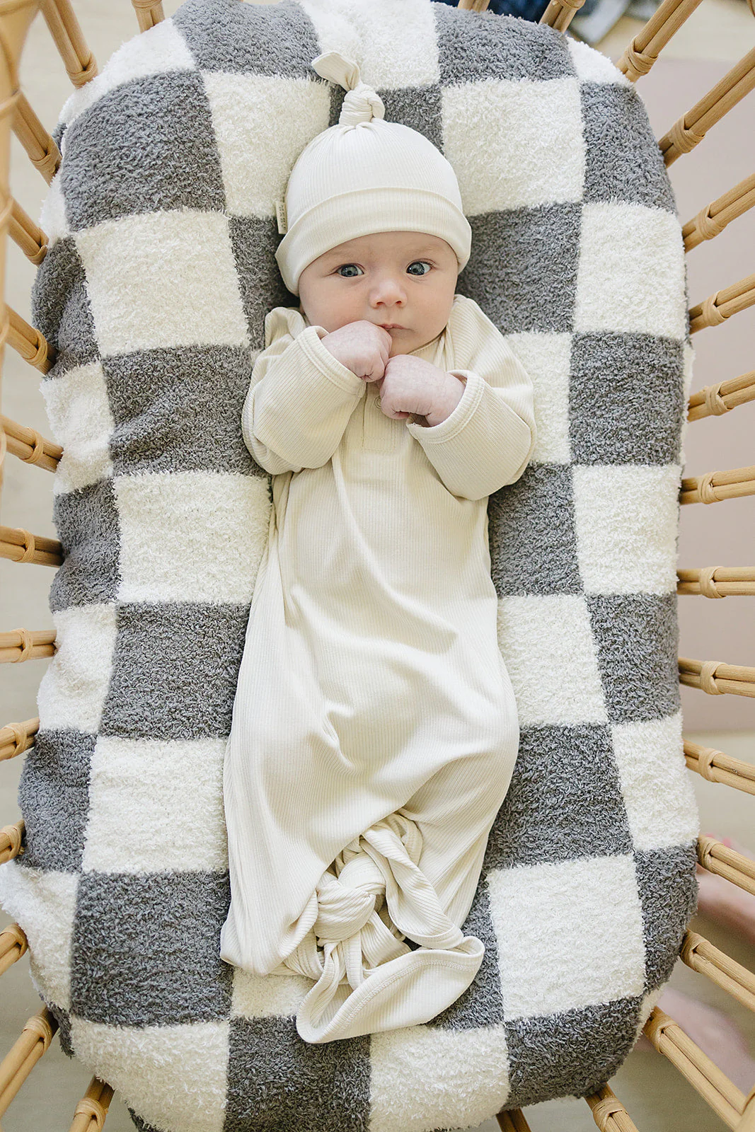 Cream Ribbed Bamboo Newborn Knot Hat - Image 2