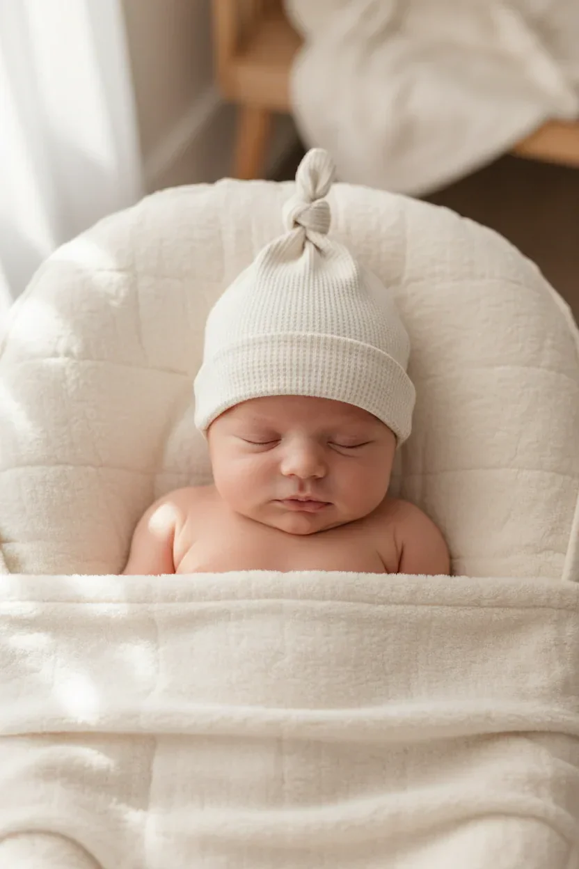 Cream Waffle Knit Newborn Baby Knot Hat - Image 2