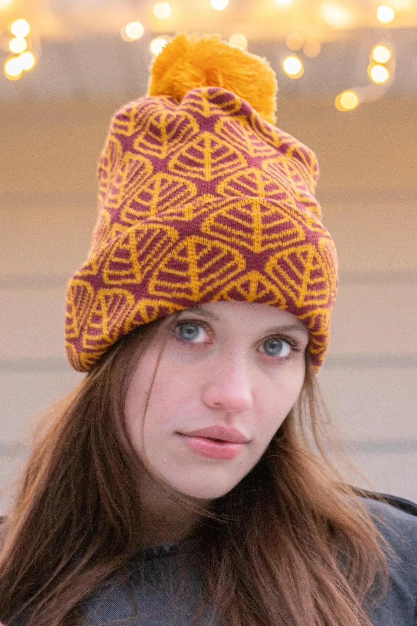 Crimson Glow Winter Hat with Beanie - Image 2