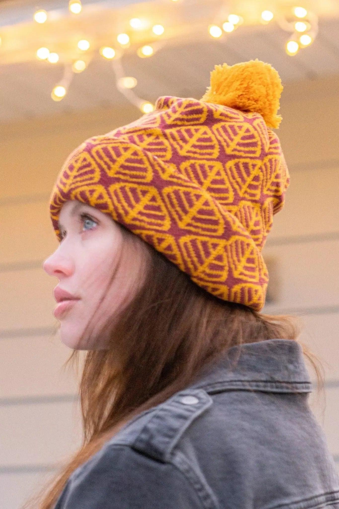 Crimson Glow Winter Hat with Beanie - Image 3