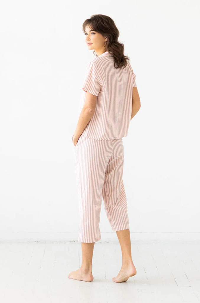 Cropped Button Down-High Waisted  Striped Capri - Image 2
