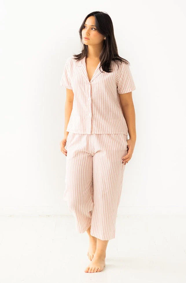 Cropped Button Down-High Waisted  Striped Capri - Image 3