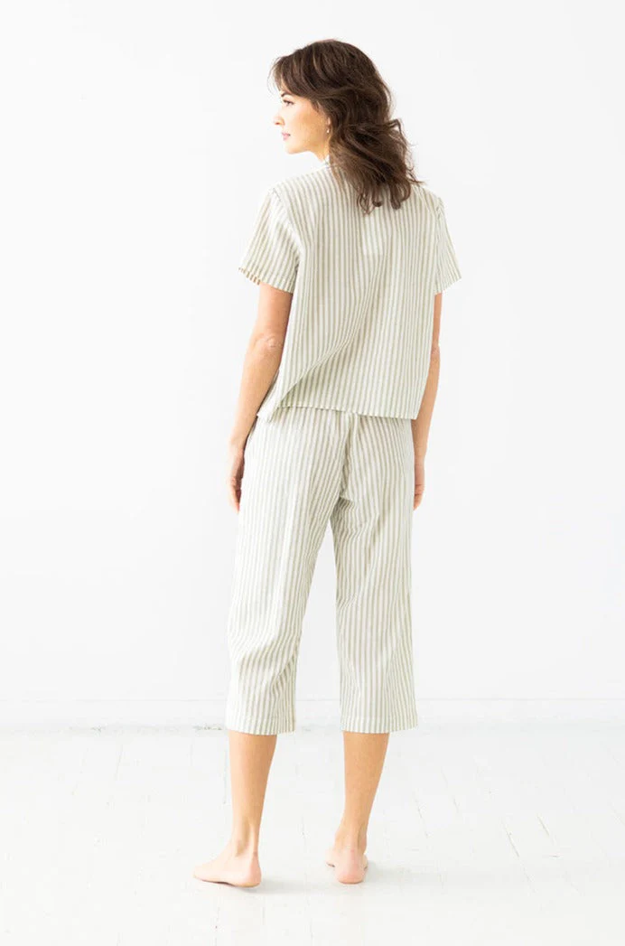 Cropped Button Down-High Waisted  Striped Capri - Image 4