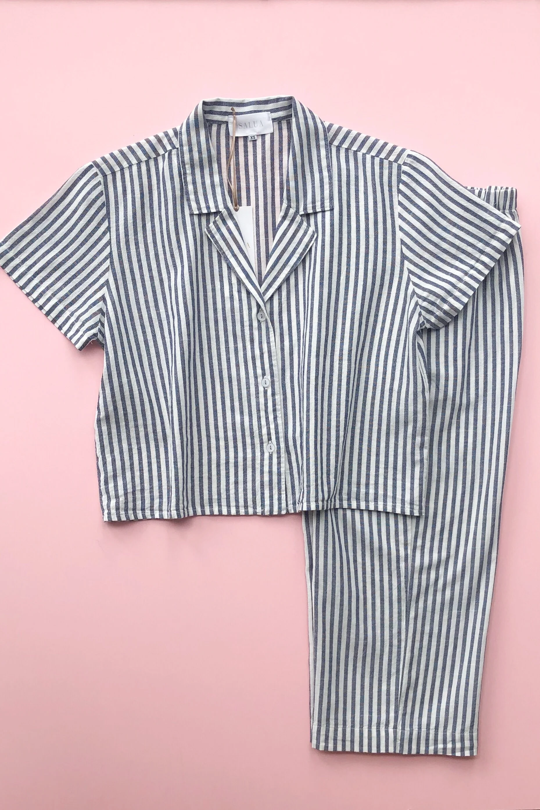 Cropped Button Down-High Waisted  Striped Capri - Image 6