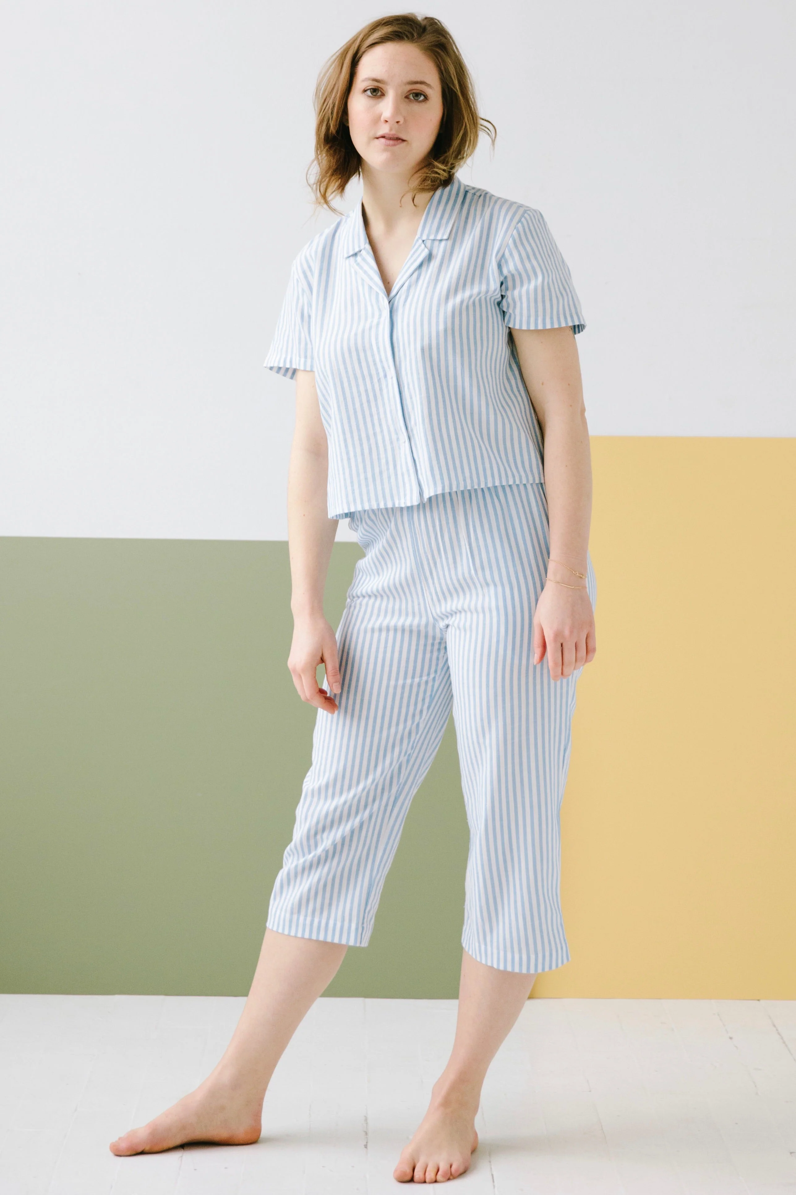 Cropped Button Down-High Waisted  Striped Capri - Image 7
