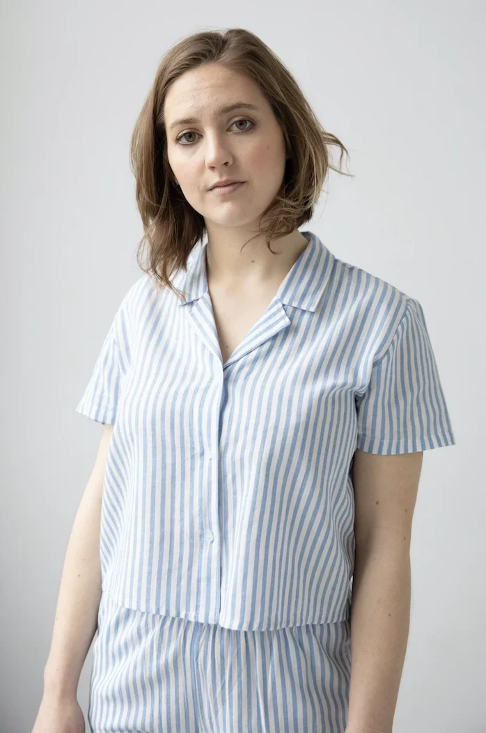 Cropped Button Down-High Waisted  Striped Capri - Image 8