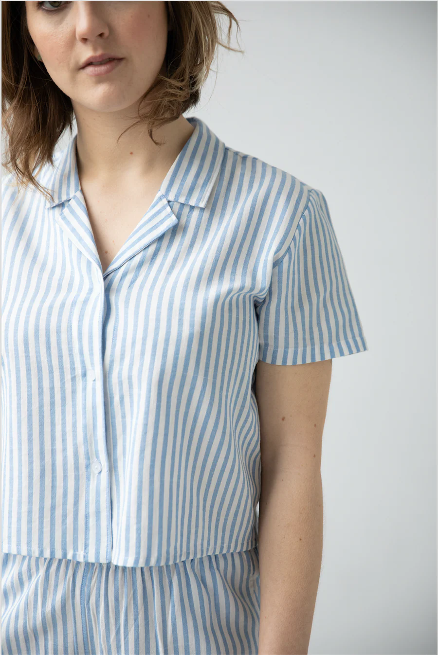 Cropped Button Down-High Waisted  Striped Capri - Image 9