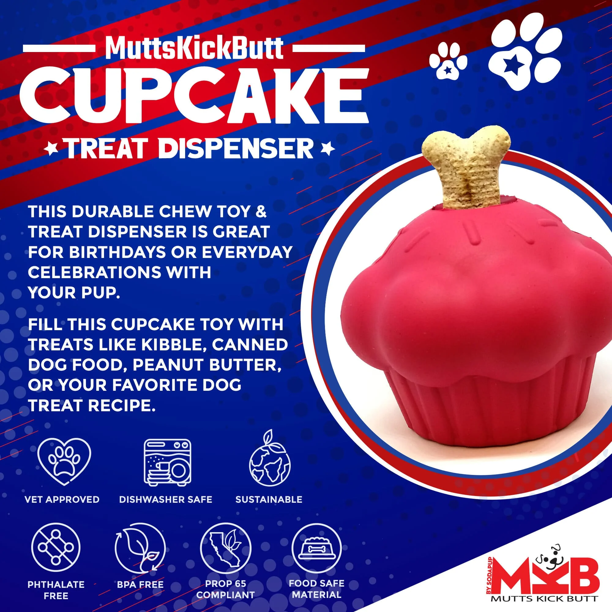 Cupcake eDispenser - Durable Rubber Chew Toy & Treat Dispenser | USA Made - Image 2