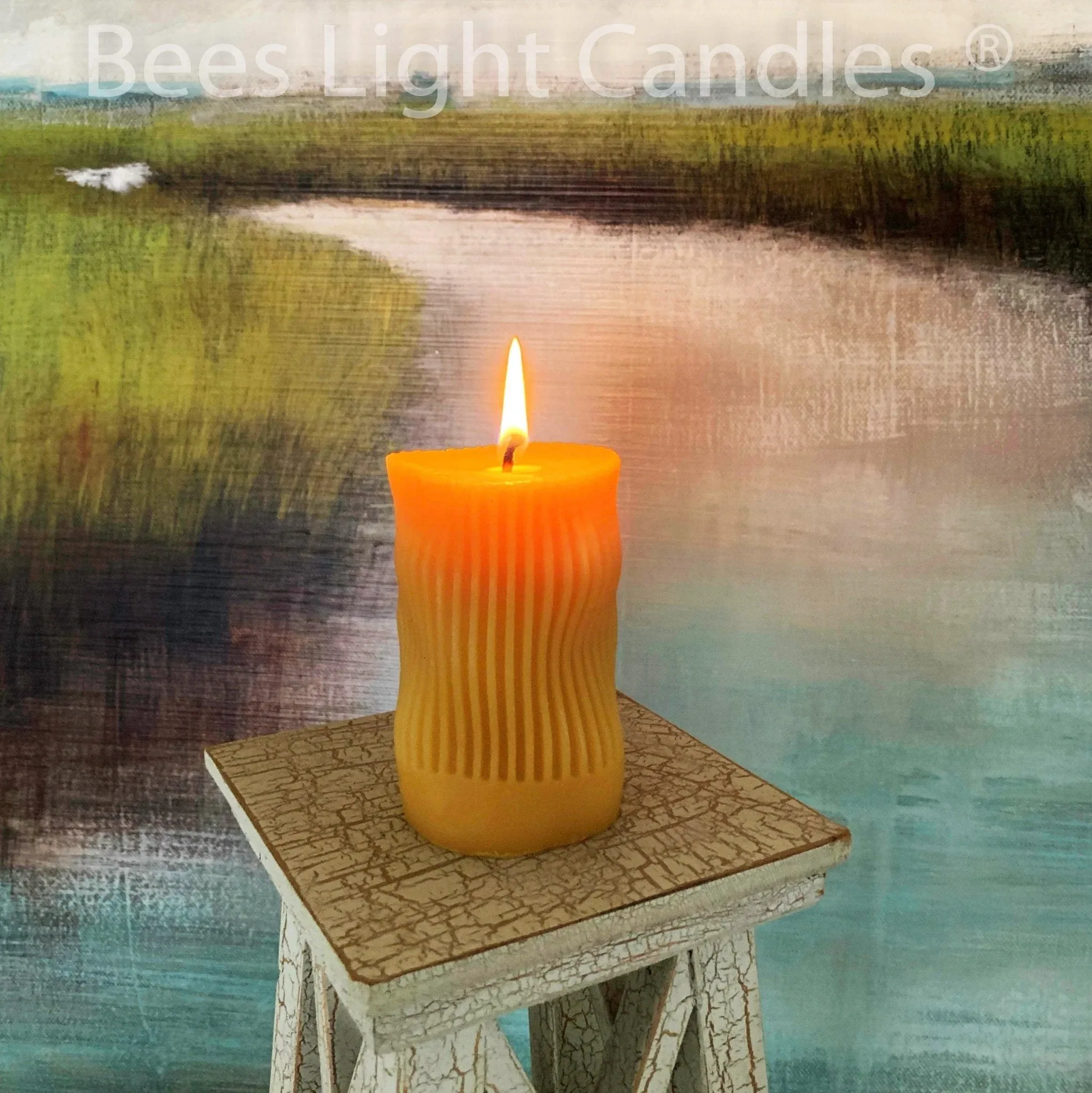 Curvy Irregular Modern Striped Beeswax Pillar Candle - Image 2