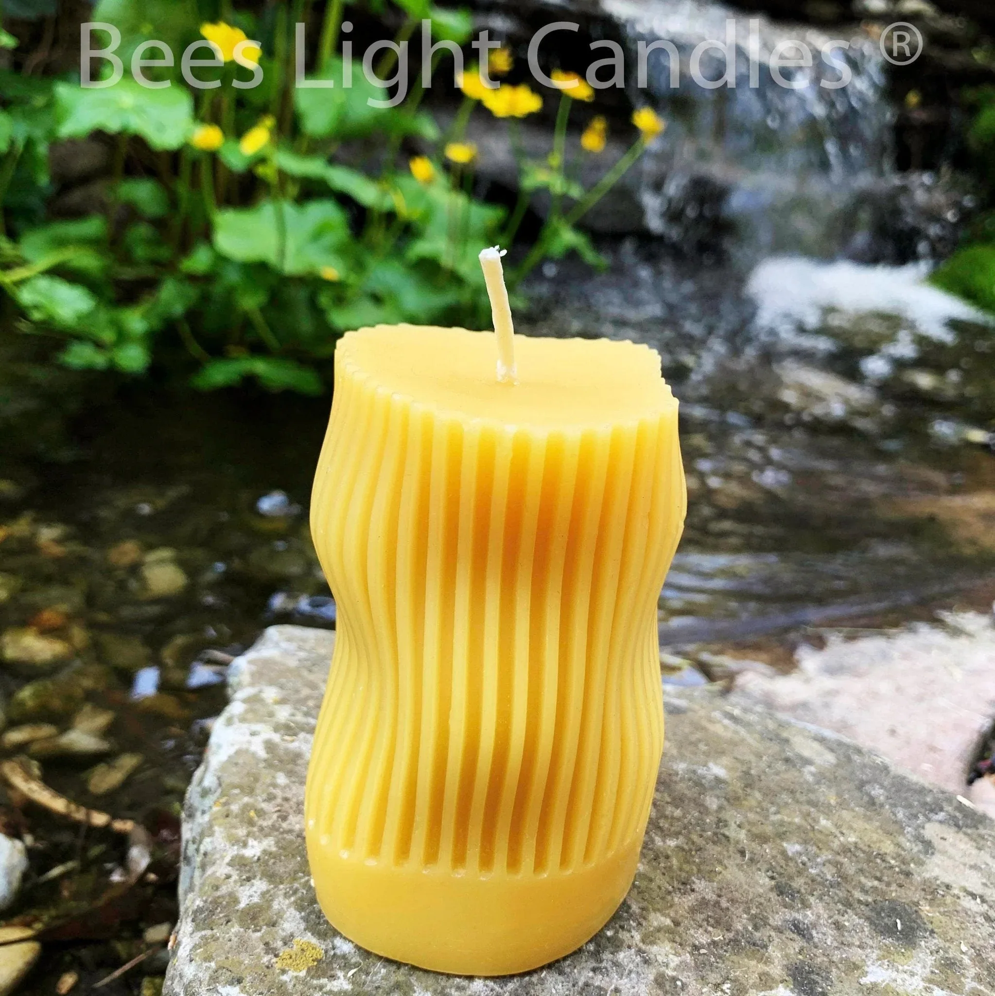 Curvy Irregular Modern Striped Beeswax Pillar Candle - Image 3