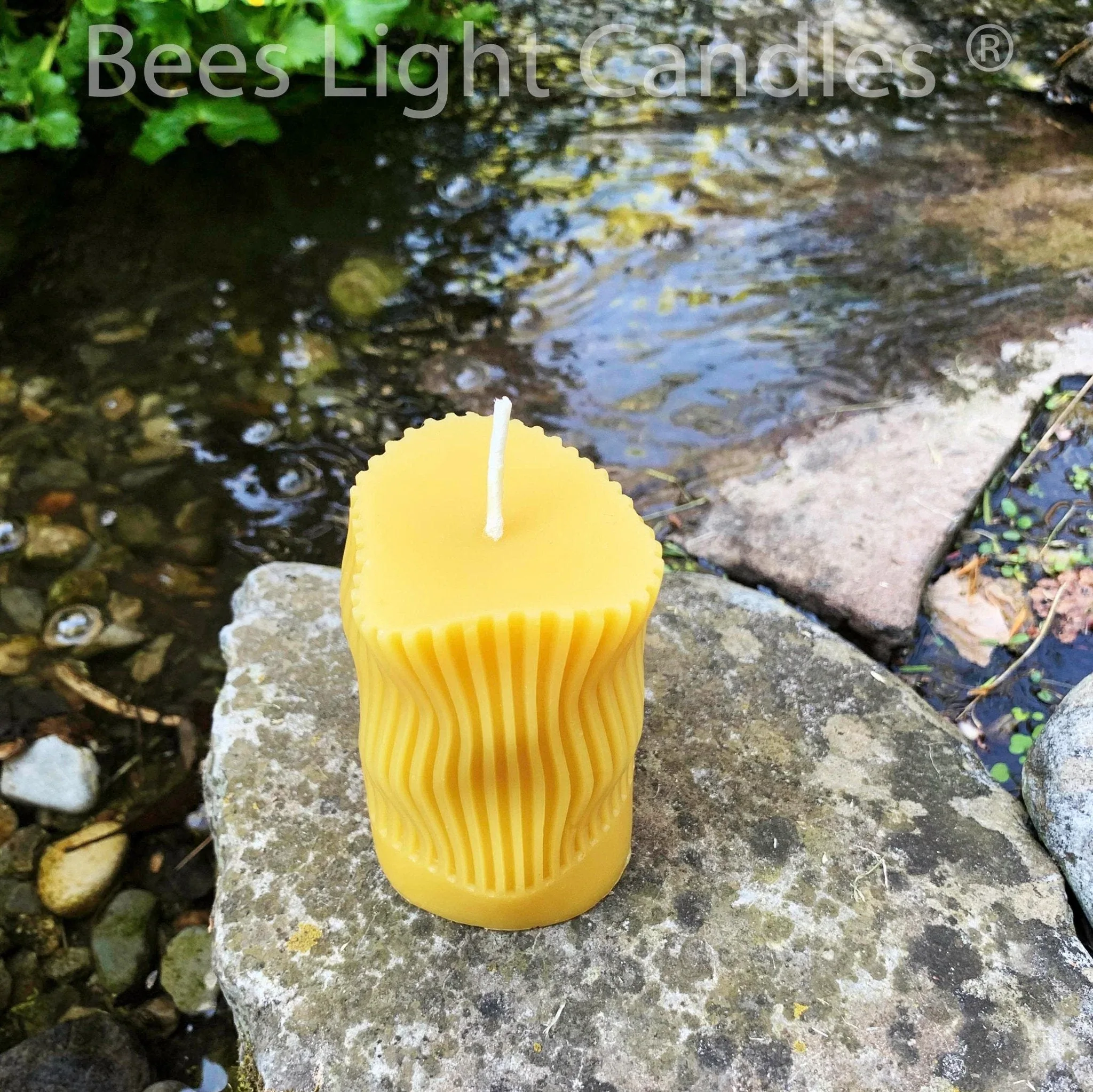 Curvy Irregular Modern Striped Beeswax Pillar Candle - Image 4