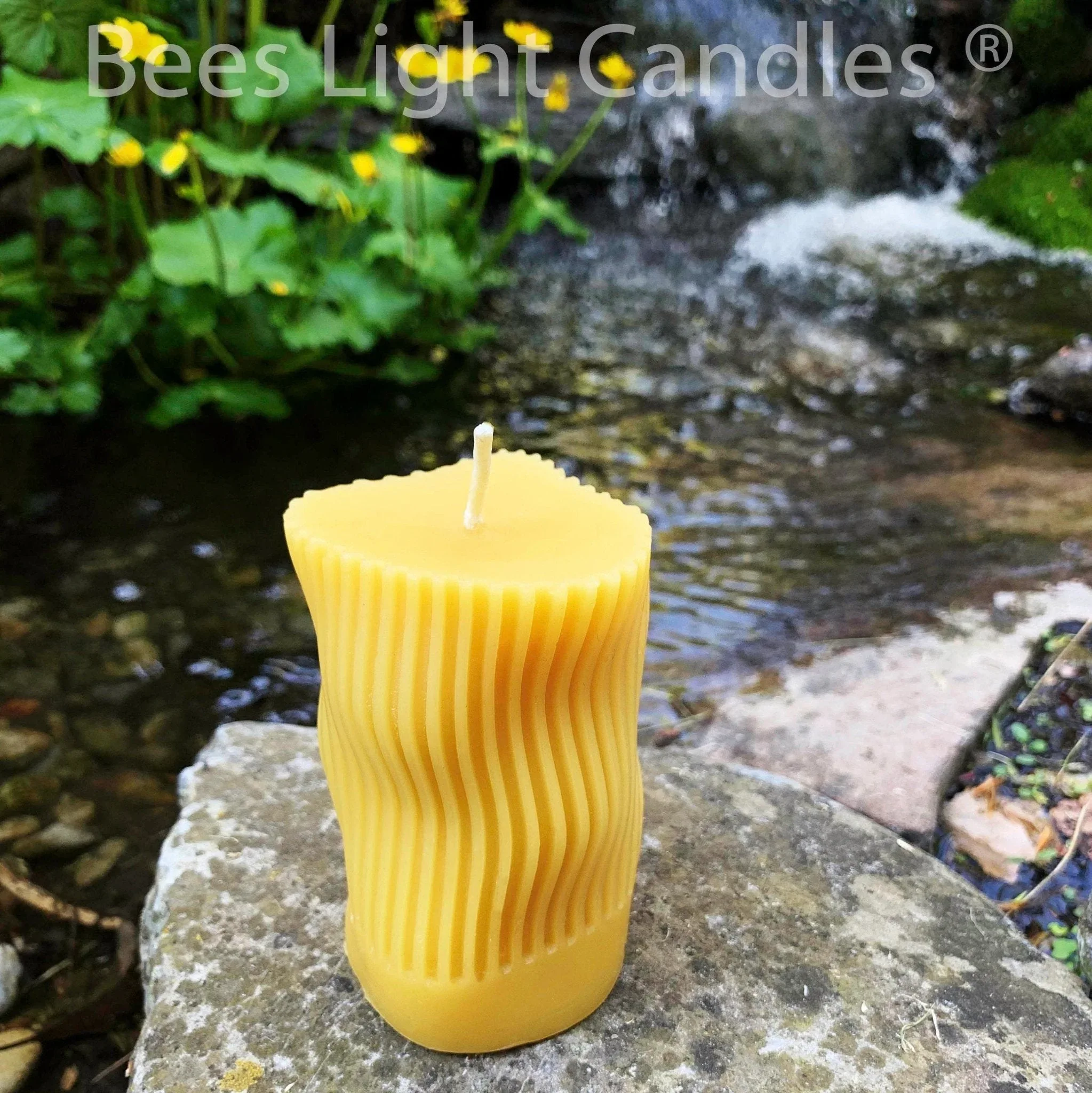 Curvy Irregular Modern Striped Beeswax Pillar Candle - Image 5