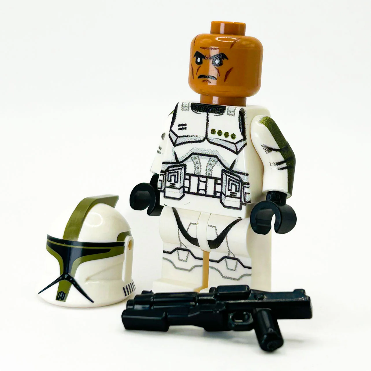 Custom Olive Clone Trooper (Olive, P1) Minifig made using LEGO parts - B3 Customs - Image 2