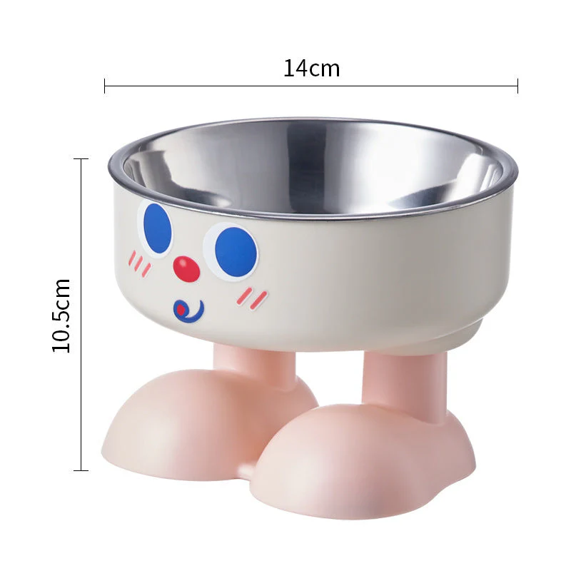 Cute Face Elevated Pet Bowl (Stainless Steel Insert) – Blue / Pink - Image 2