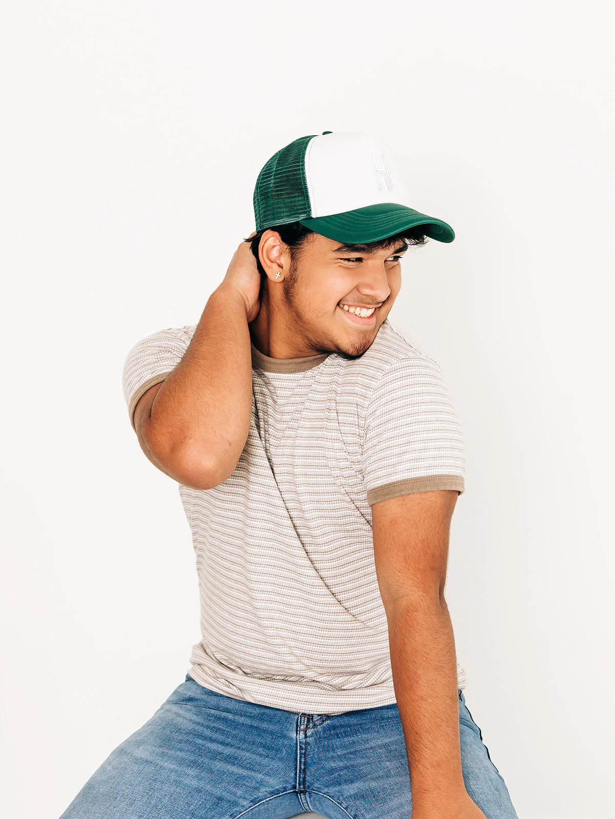 Dark Green & White Letter Trucker Hat - Image 4