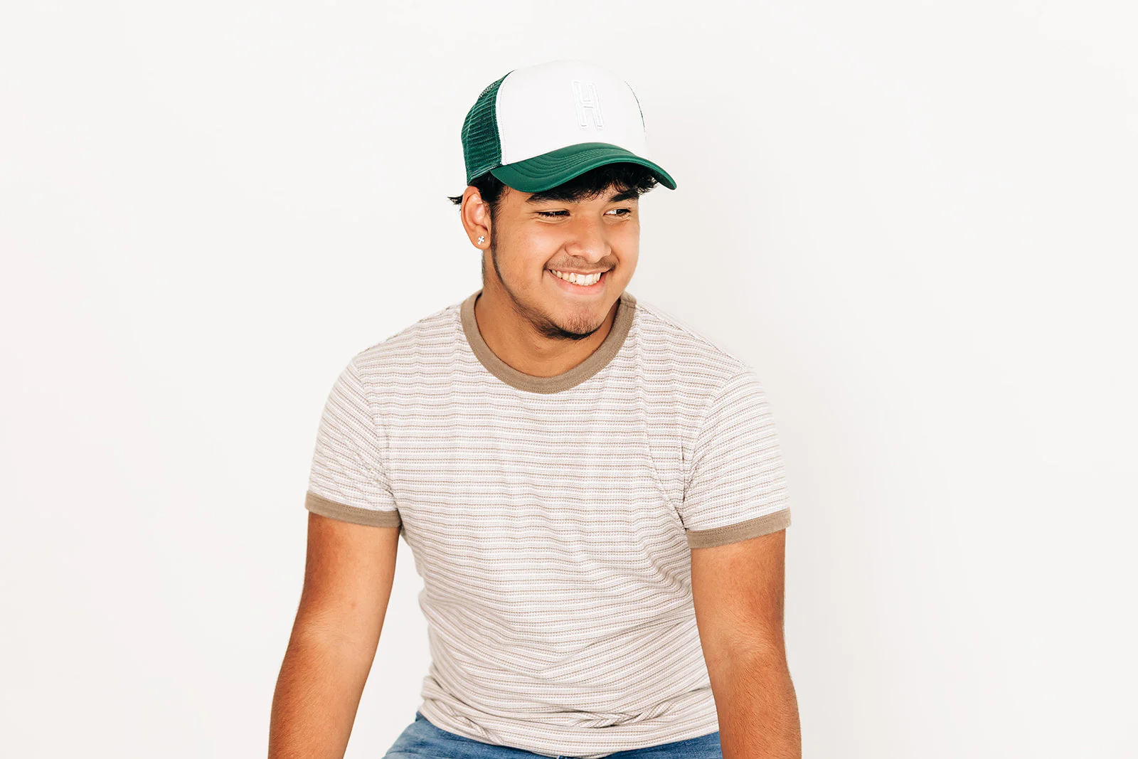 Dark Green & White Letter Trucker Hat - Image 8