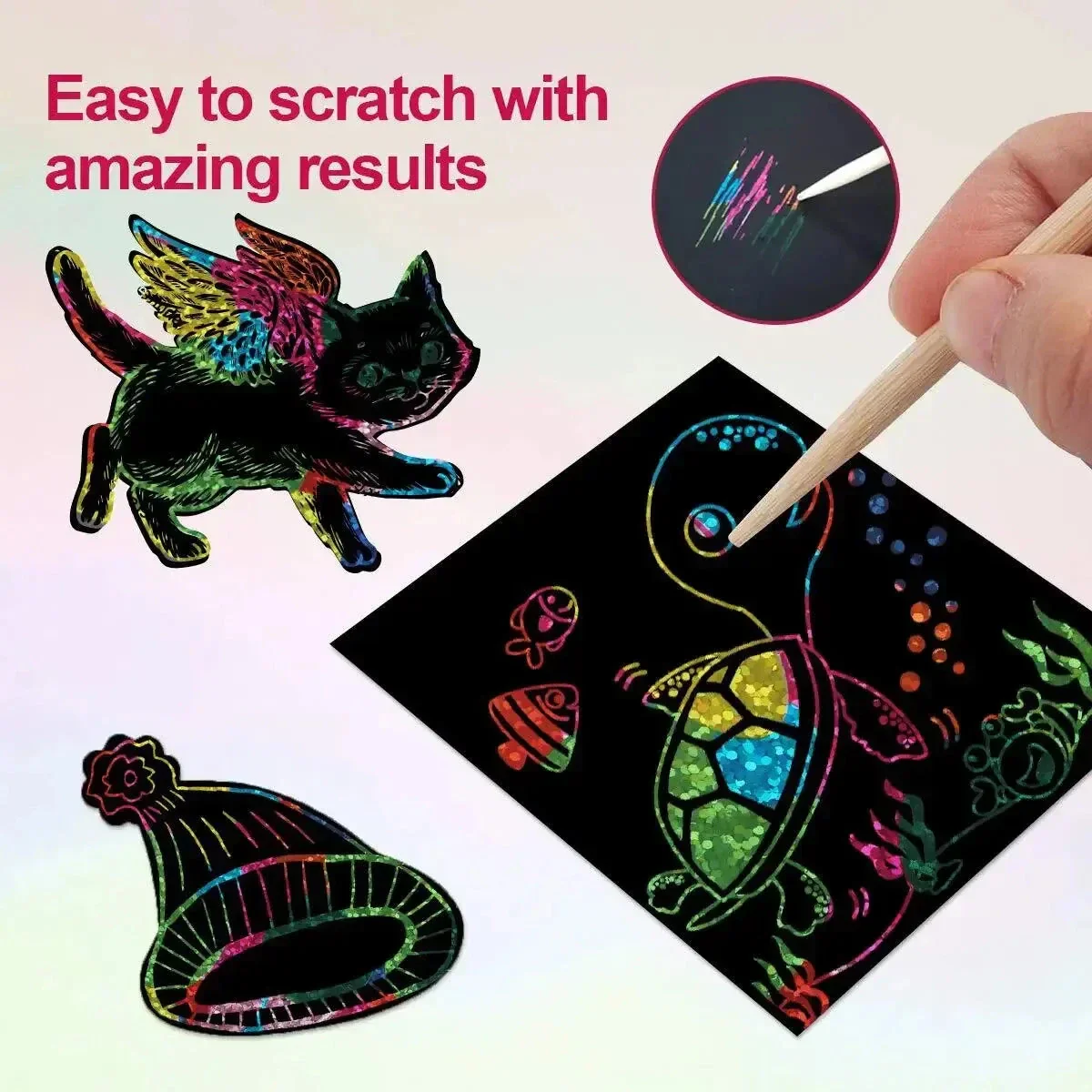 Dazzling Scratch Painting Kit - Parent-Child Interactive DIY Craft Toy with Note Cards - Image 3
