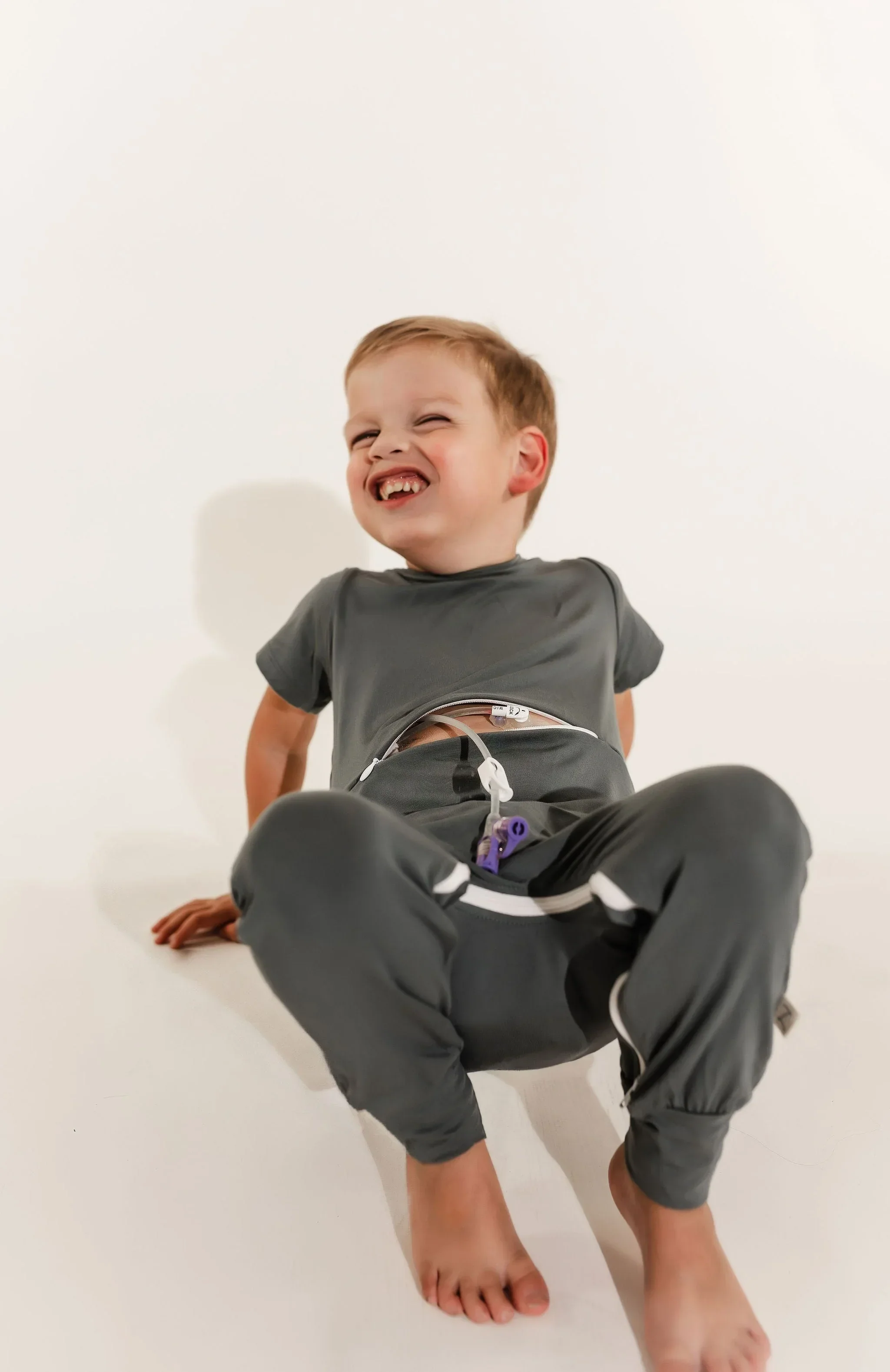 Deep Teal Bamboo Lyocell Romper with G-Tube Access - Image 2