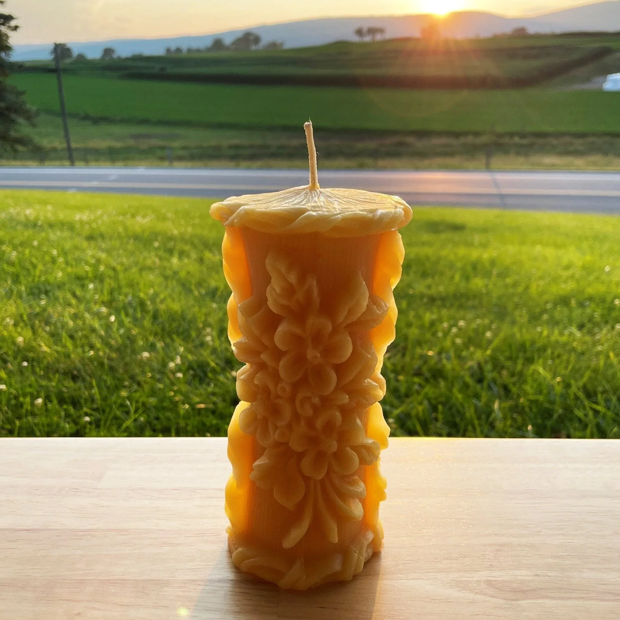 Delicate Floral Beeswax Pillar Candle - Image 2