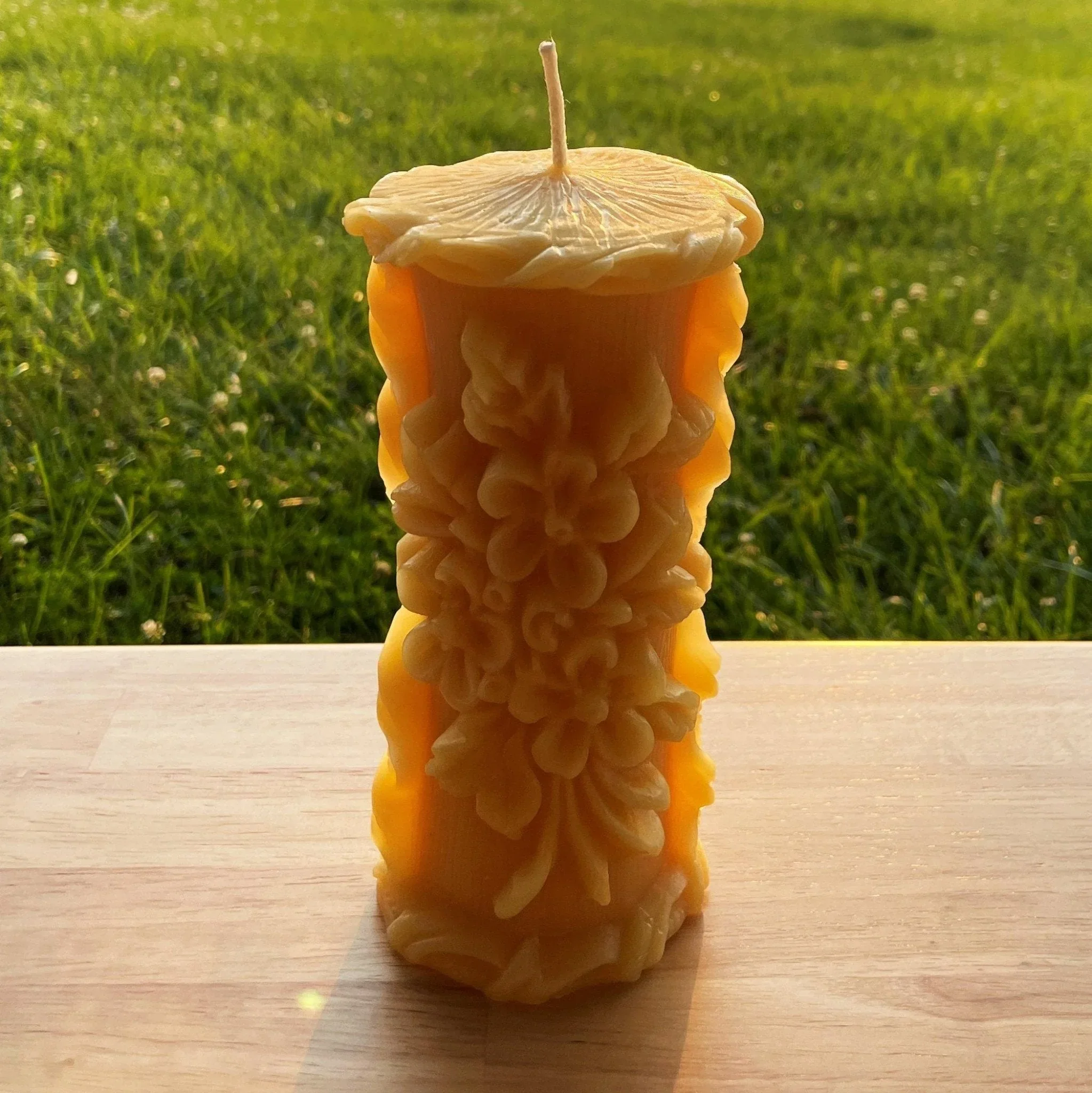 Delicate Floral Beeswax Pillar Candle - Image 3
