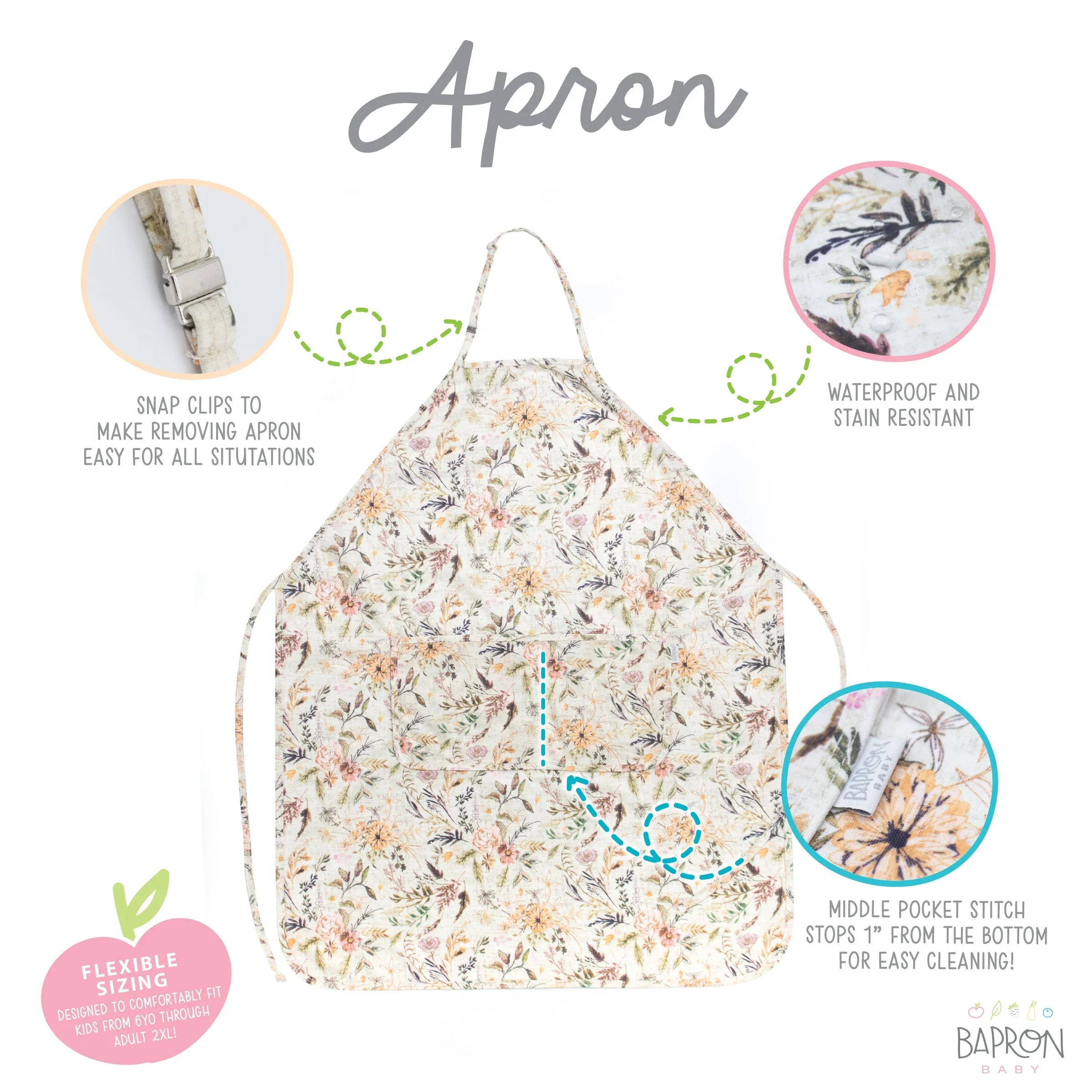 Delilah Floral Apron - fits sizes youth small through adult 2XL - Image 4