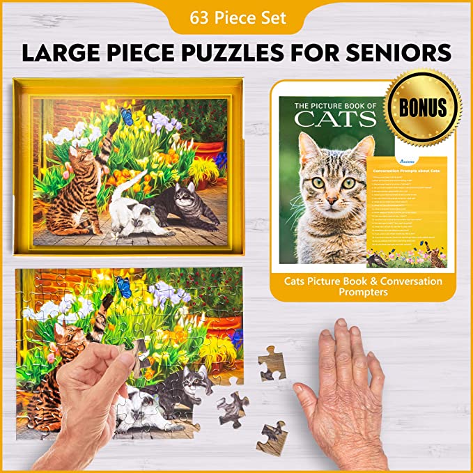 Dementia Puzzle 63 Large Pieces Jigsaw – Cats & Flowers - Image 3