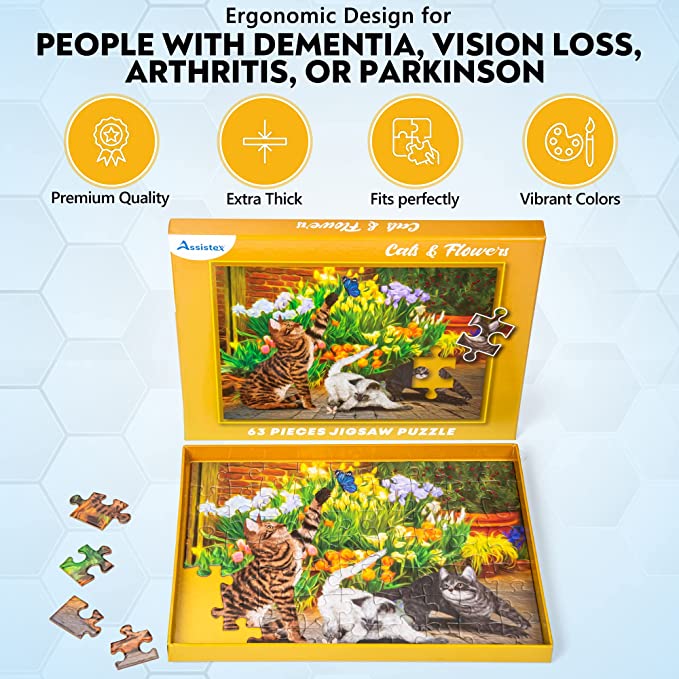 Dementia Puzzle 63 Large Pieces Jigsaw – Cats & Flowers - Image 6