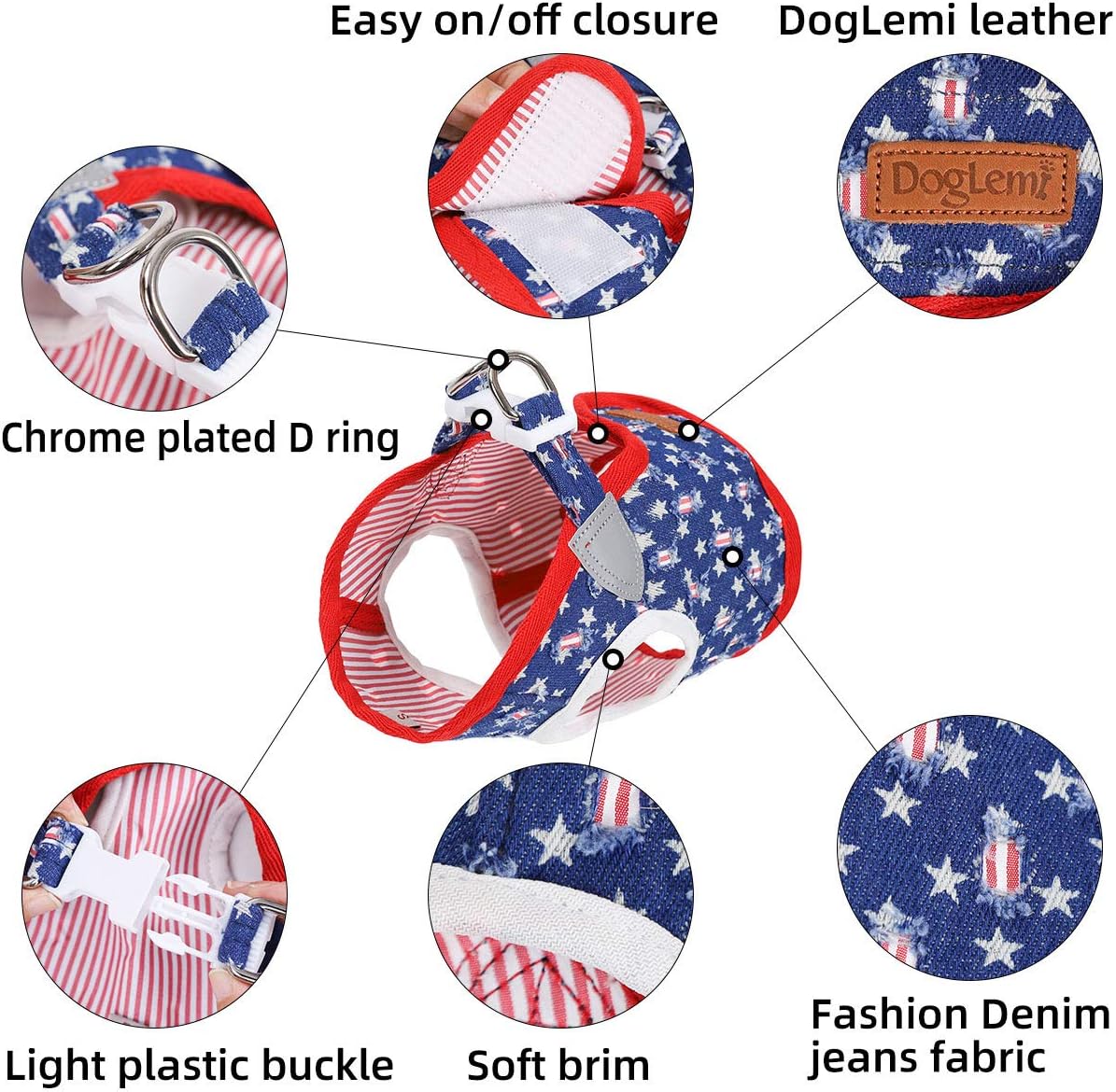Denim Dog Harness with Star Print & Secure Buckle - Image 5