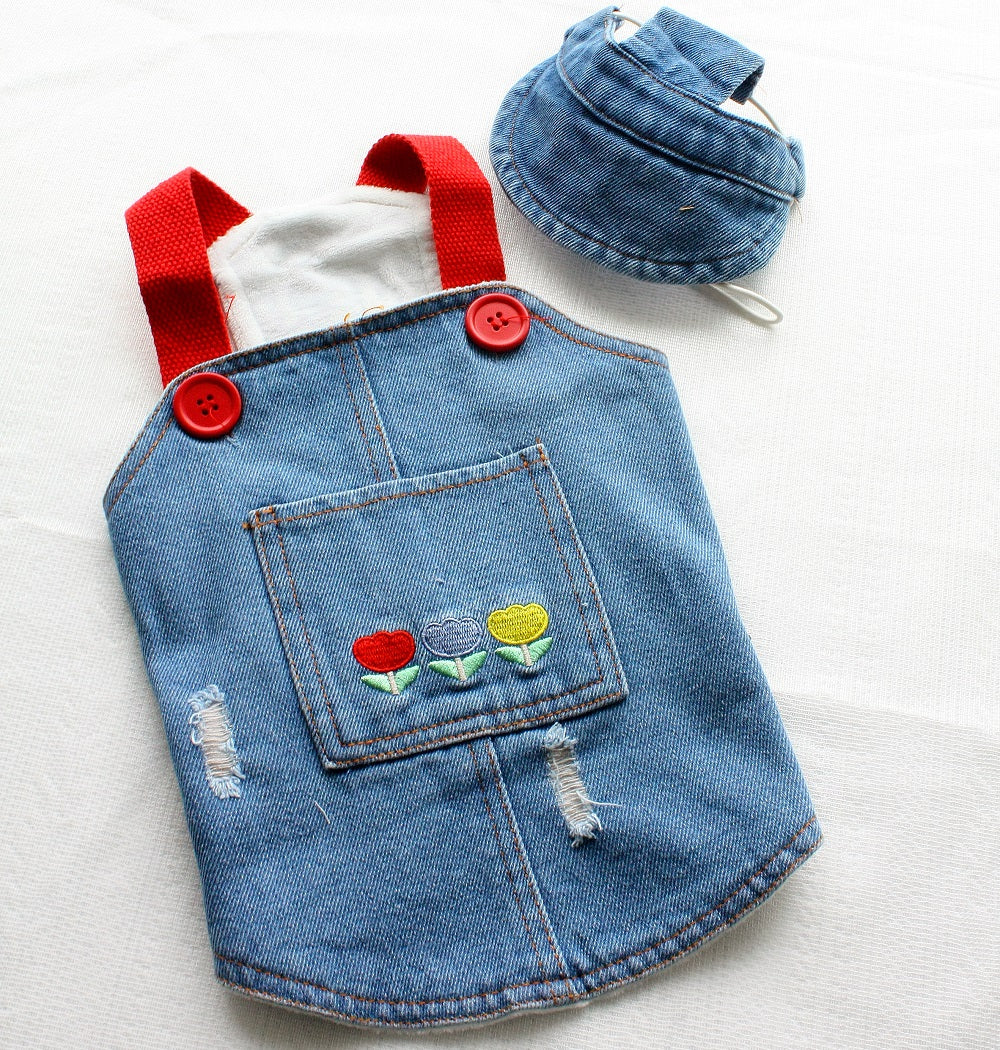 Denim Dog Overalls with Matching Hat - Adorable and Comfortable Pet Outfit - Image 2