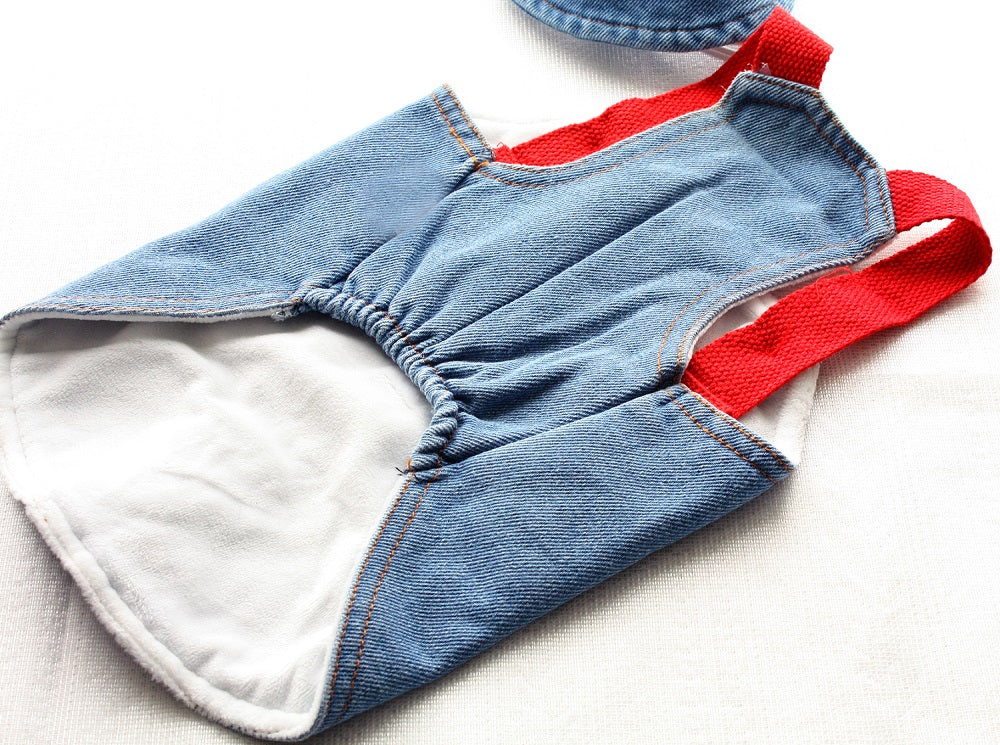 Denim Dog Overalls with Matching Hat - Adorable and Comfortable Pet Outfit - Image 5