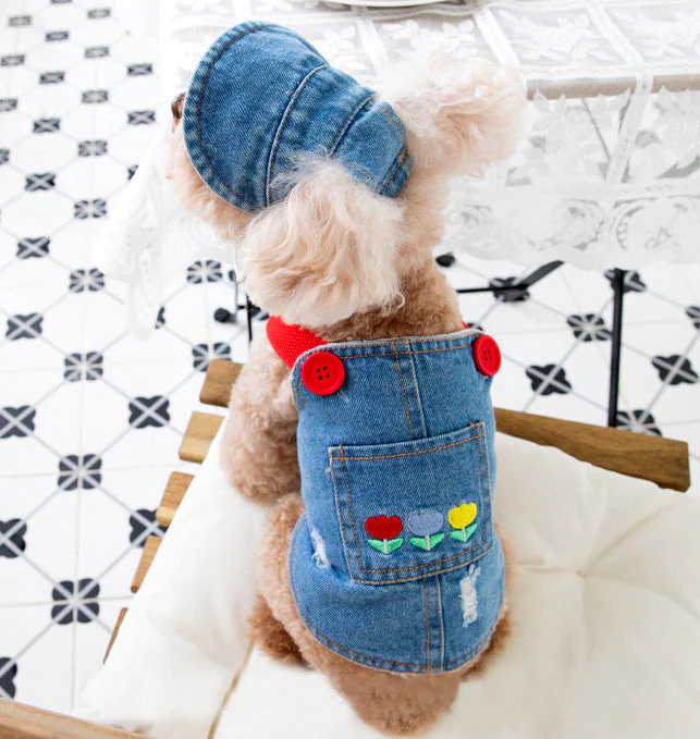 Denim Dog Overalls with Matching Hat - Adorable and Comfortable Pet Outfit - Image 9