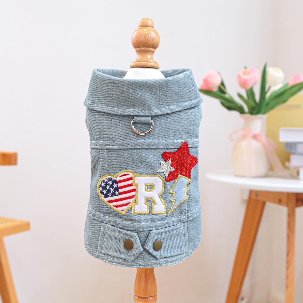 Denim Dog Vest Jacket with Patches & Snap Buttons - Image 5