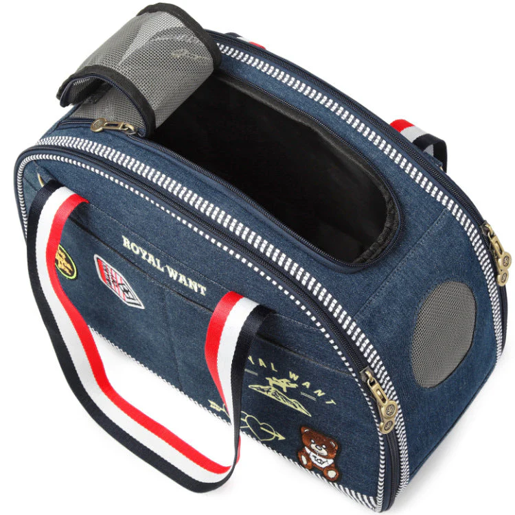 Denim Pet Carrier – Breathable, Stylish & Travel-Ready - Image 2