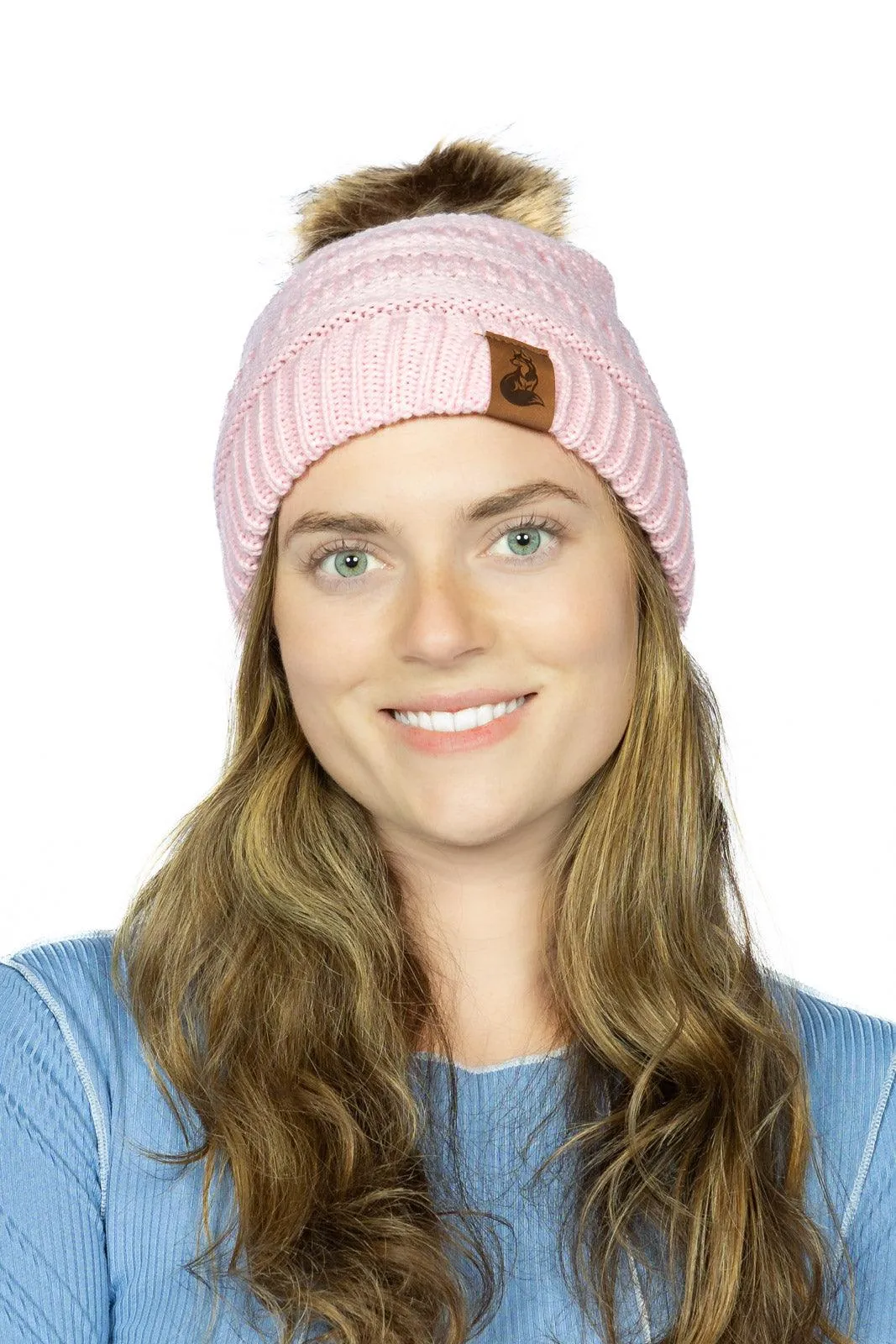 Dianthus Pink Ribbed Beanie with Pom - Image 2