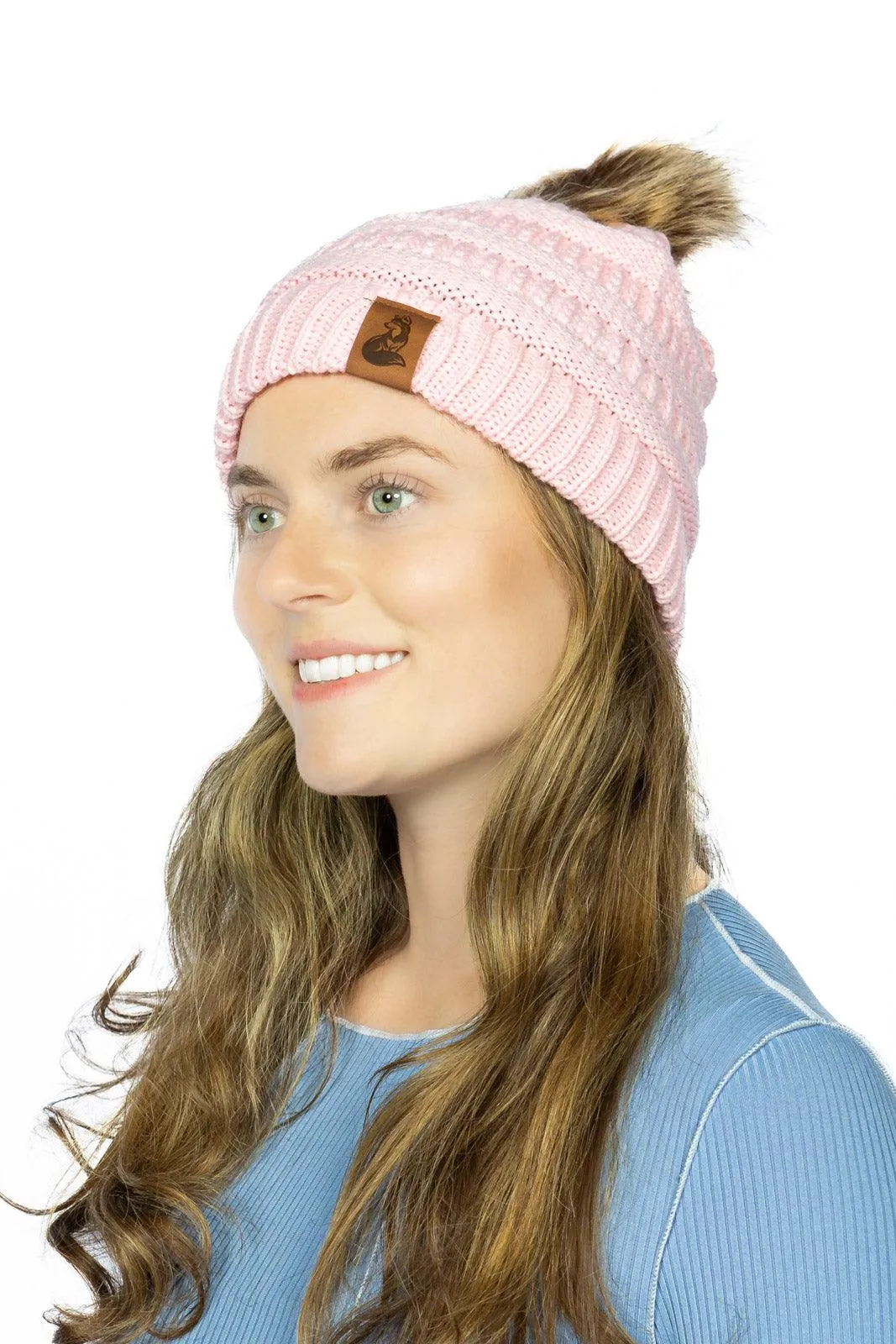 Dianthus Pink Ribbed Beanie with Pom - Image 3