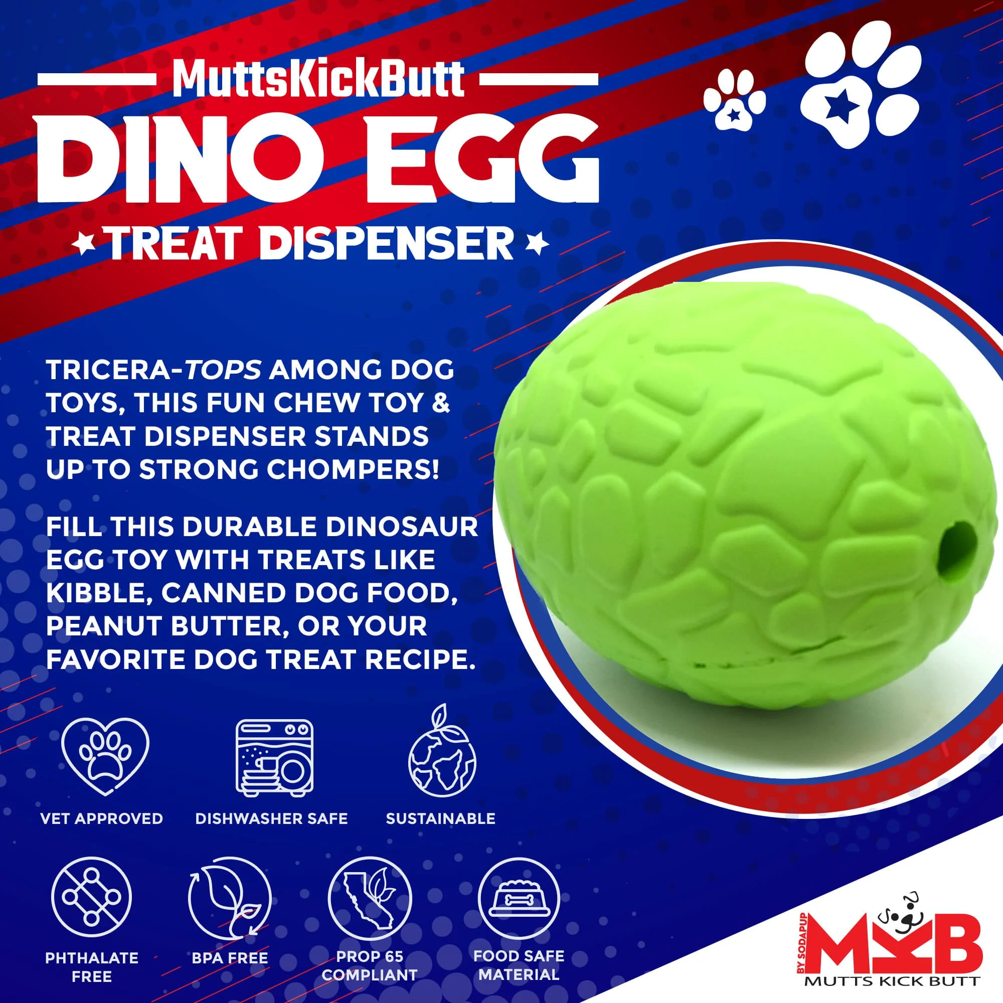 Dinosaur Egg Dog Chew Toy & Treat Dispenser - USA Made | SodaPup - Image 2