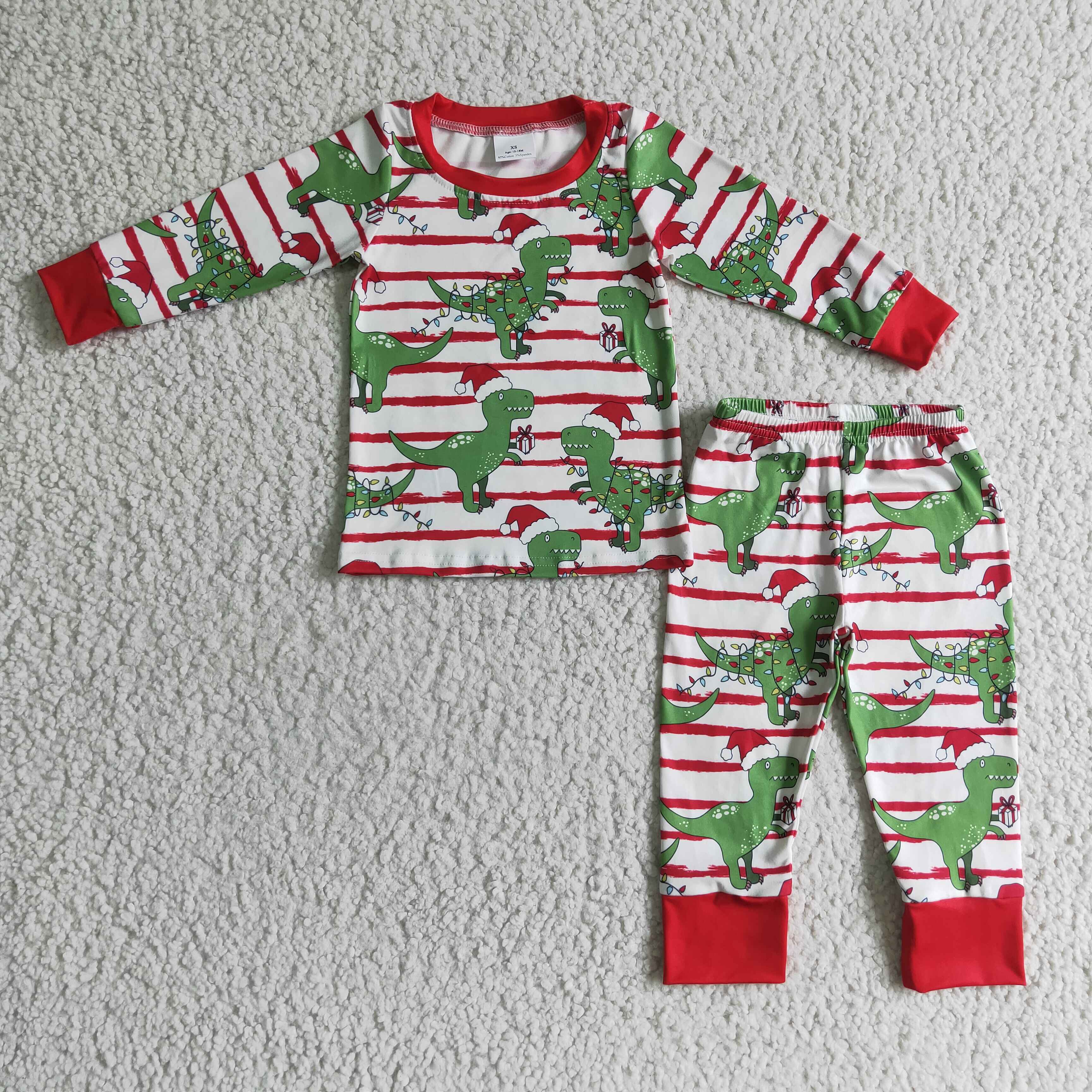 Dinosaur stripe kids boy Christmas pajamas - Image 2