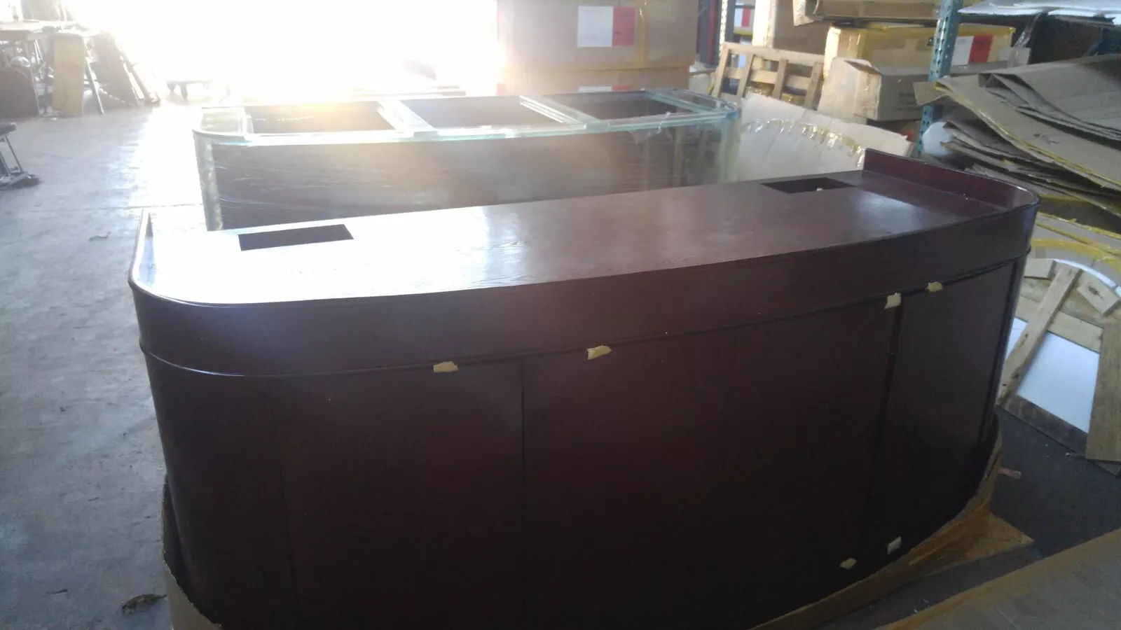 Display Model 380 Gallon Seamless Glass Bowfront Reef-Ready Aquarium Set in Rose Cherry - Image 3
