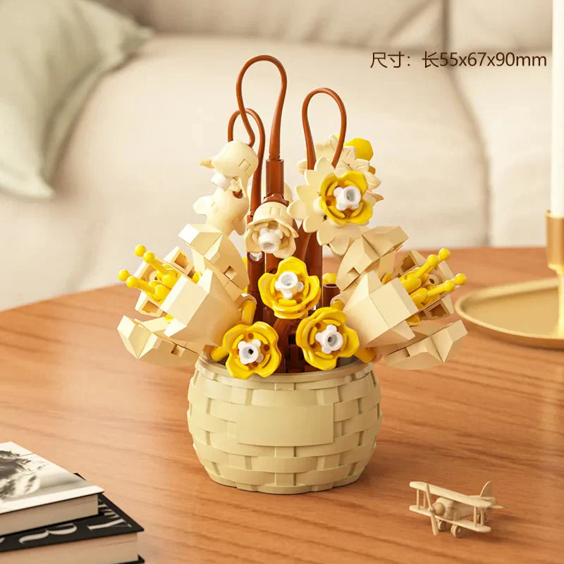 DIY MOC Potted Rose Sunflower Plants Succulents Bonsai Tree Gardens Romantic Building Blocks Model Bricks Kids Sets Kits Toys - Image 9