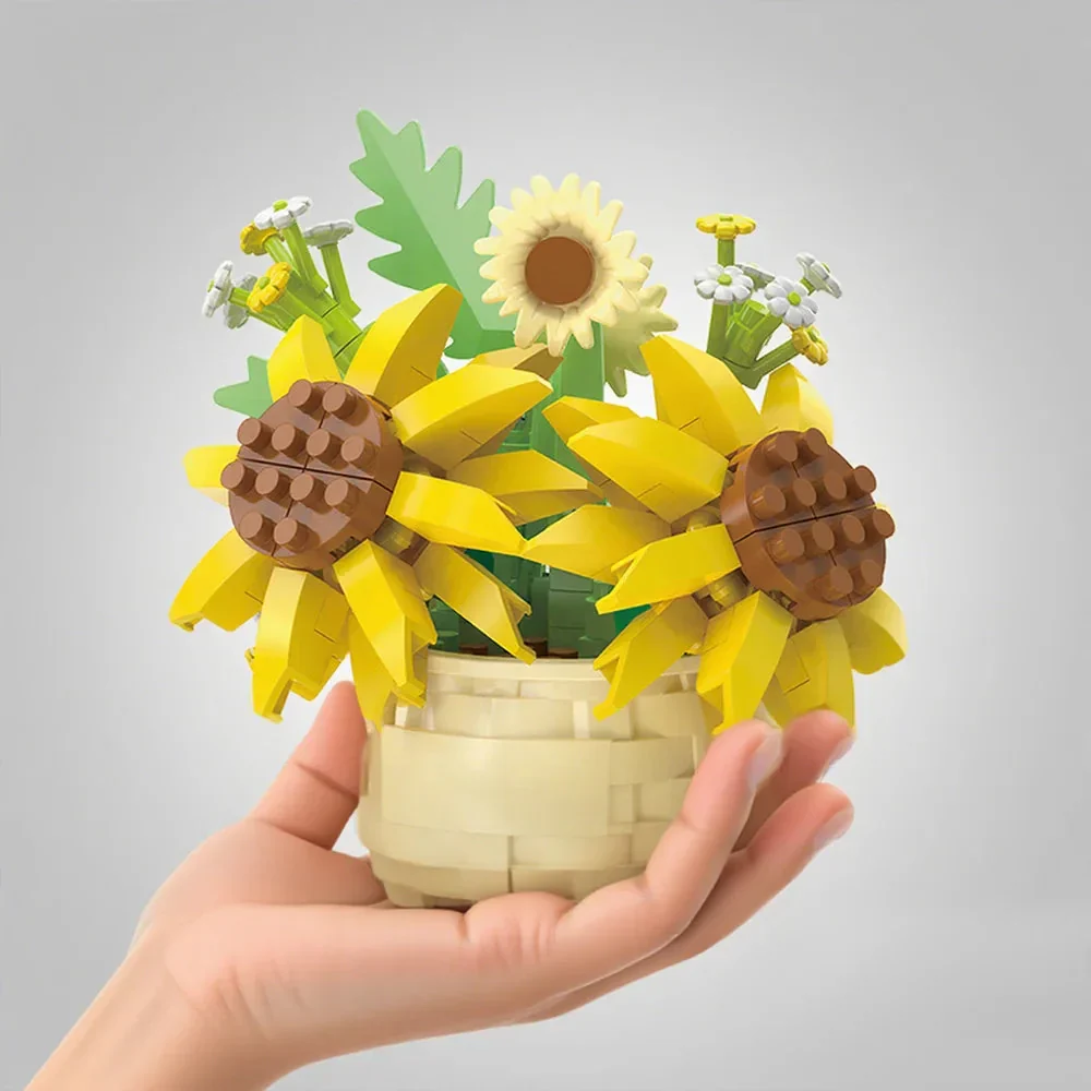 DIY Potted Plant Building Blocks Set - Rose Sunflower Succulents Bonsai Tree Romantic Garden Kids Model Bricks Toy Kit - Image 2