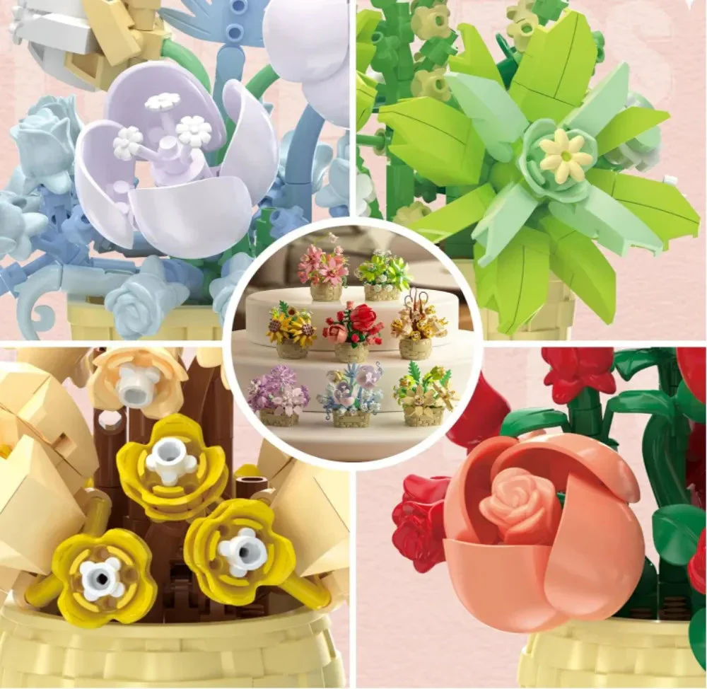 DIY Potted Plant Building Blocks Set - Rose Sunflower Succulents Bonsai Tree Romantic Garden Kids Model Bricks Toy Kit - Image 4