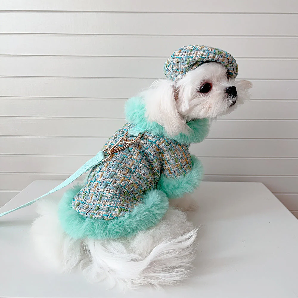 Dog cape green tweed +hat+leash sets - Image 3