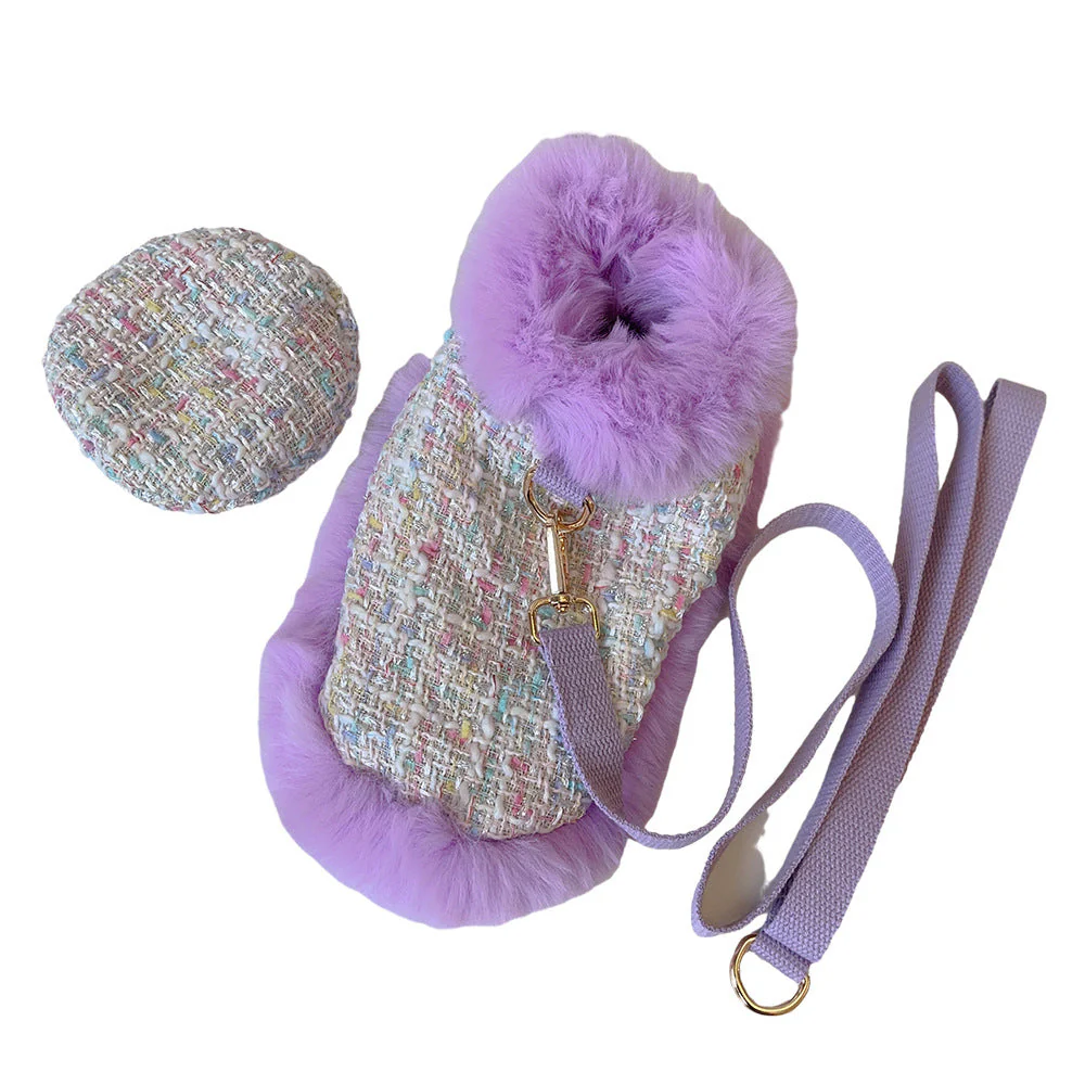 Dog cape+hat+leash lavande tweed - Image 2