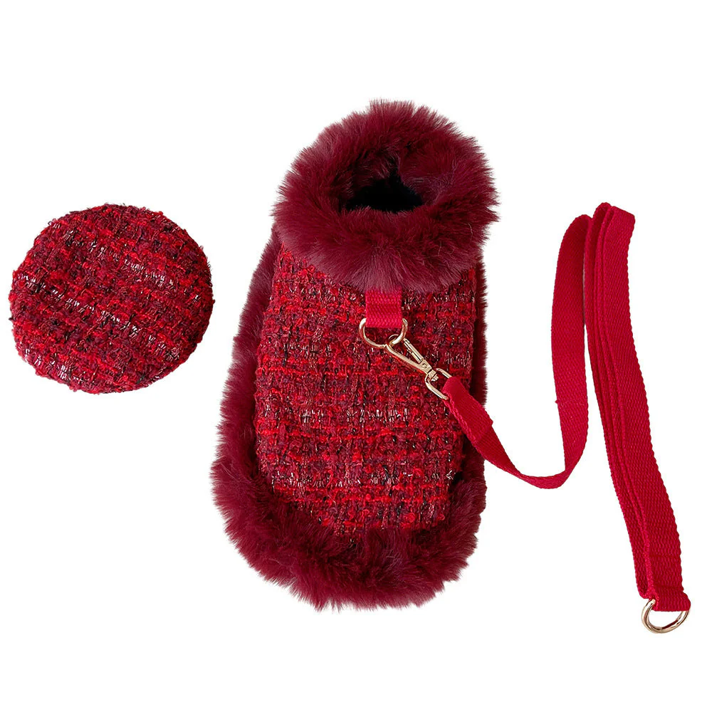 Dog cape+hat+leash sets wine tweed - Image 2