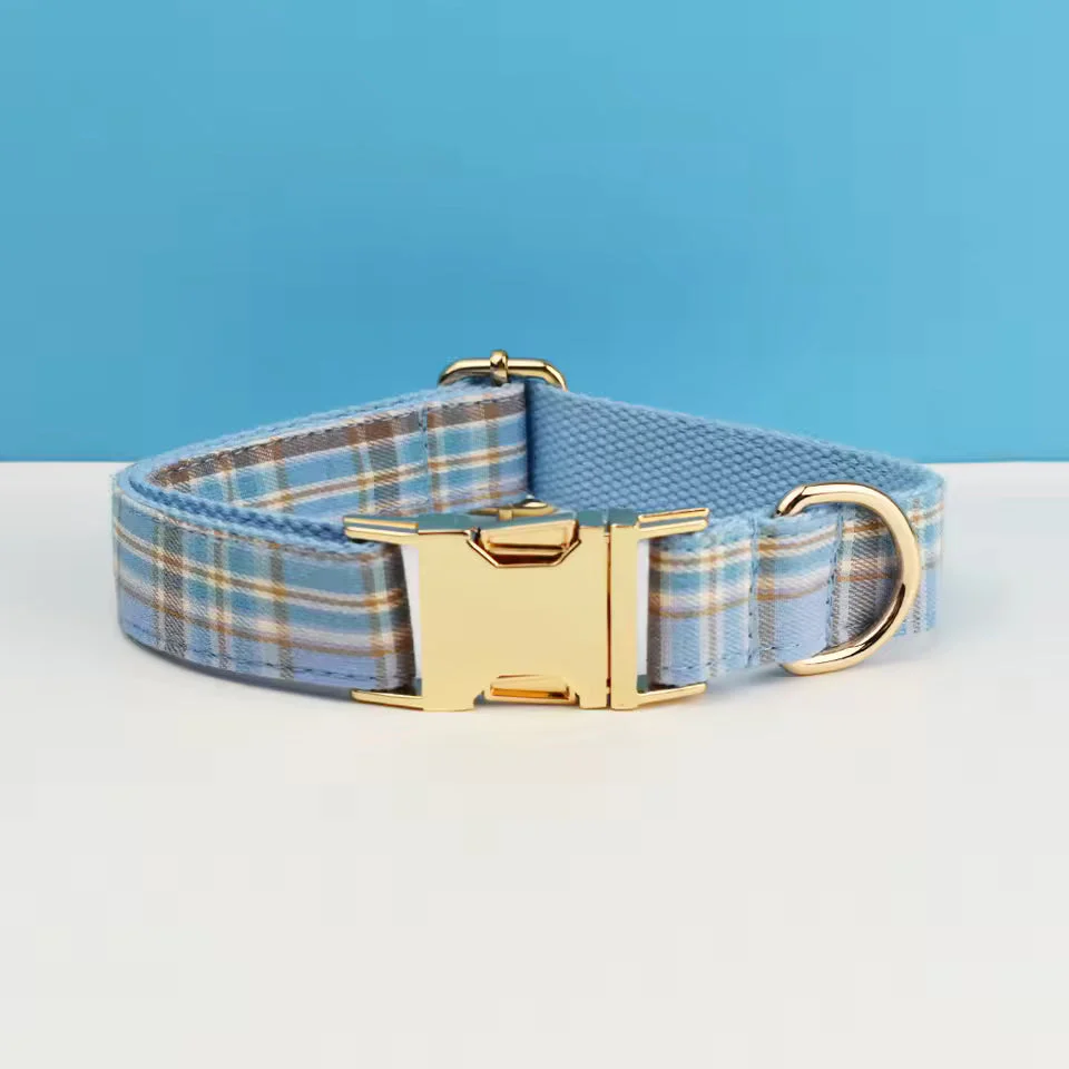 Dog Collar Leash Harness Set, Blue Plaid - Image 12