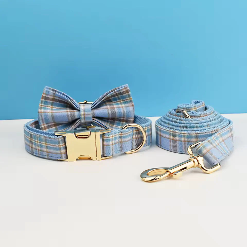 Dog Collar Leash Harness Set, Blue Plaid - Image 16