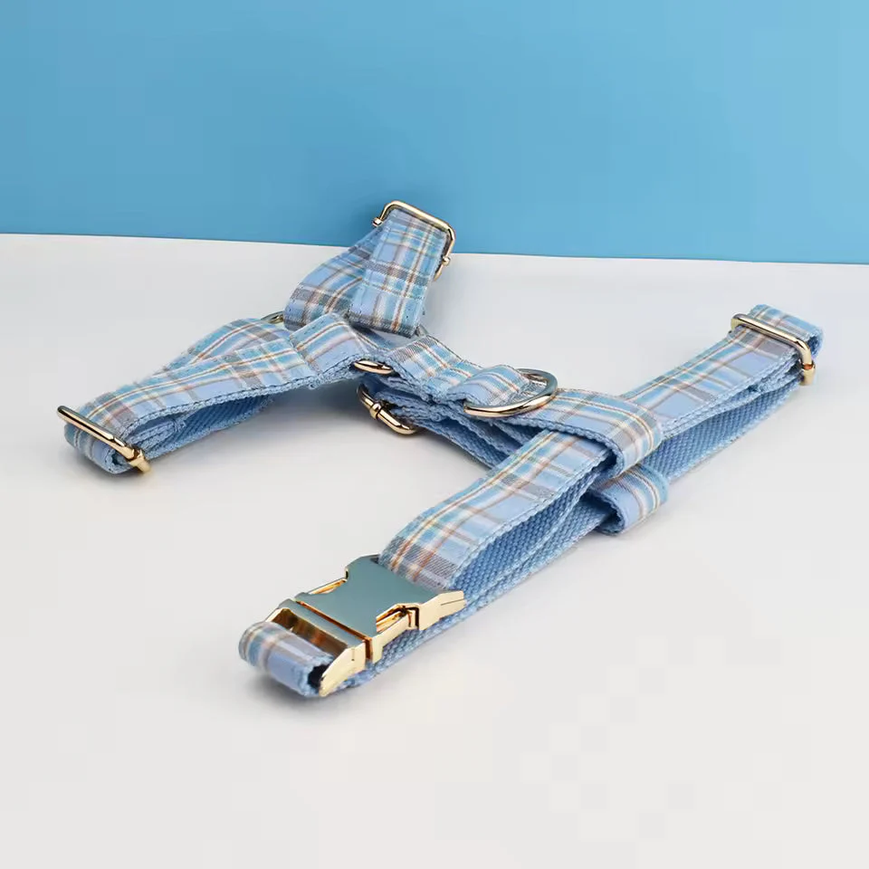 Dog Collar Leash Harness Set, Blue Plaid - Image 19