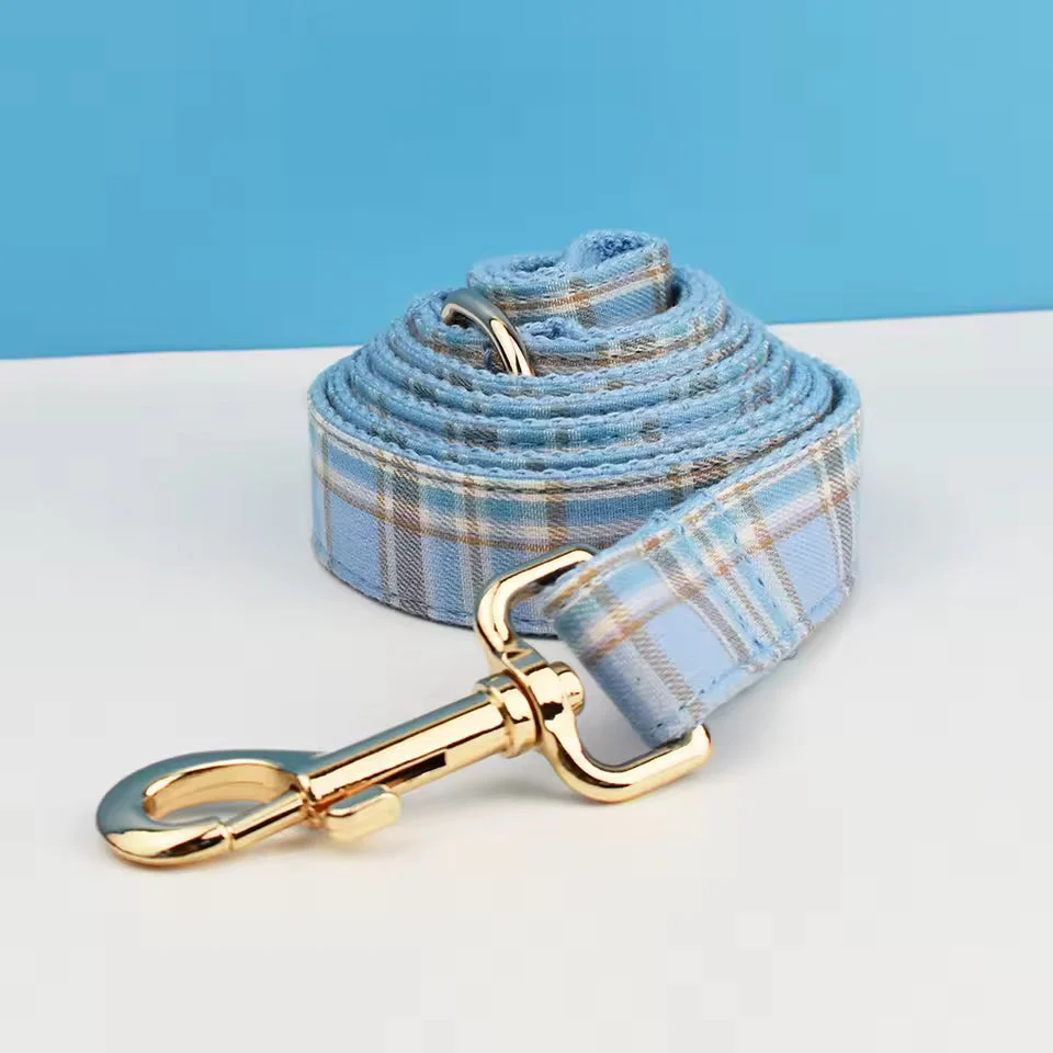 Dog Collar Leash Harness Set, Blue Plaid - Image 20