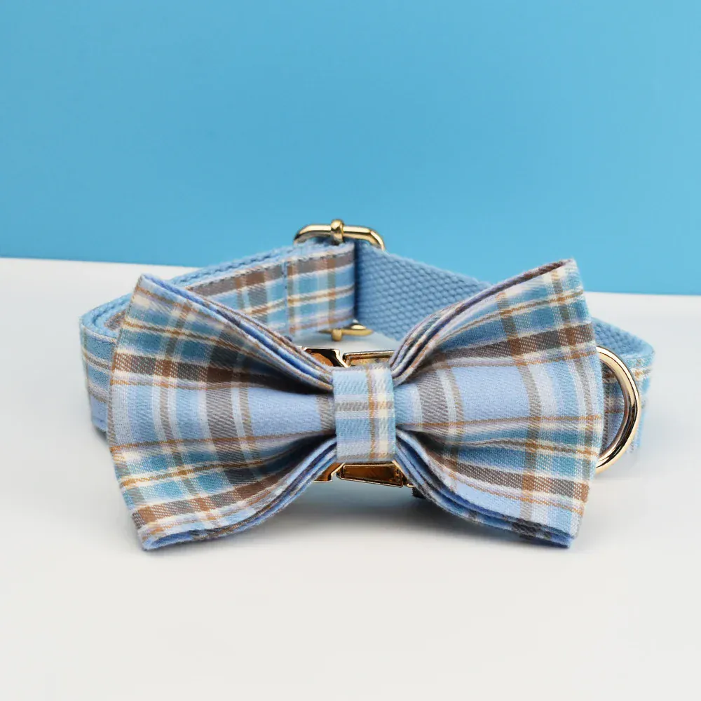 Dog Collar Leash Harness Set, Blue Plaid - Image 4